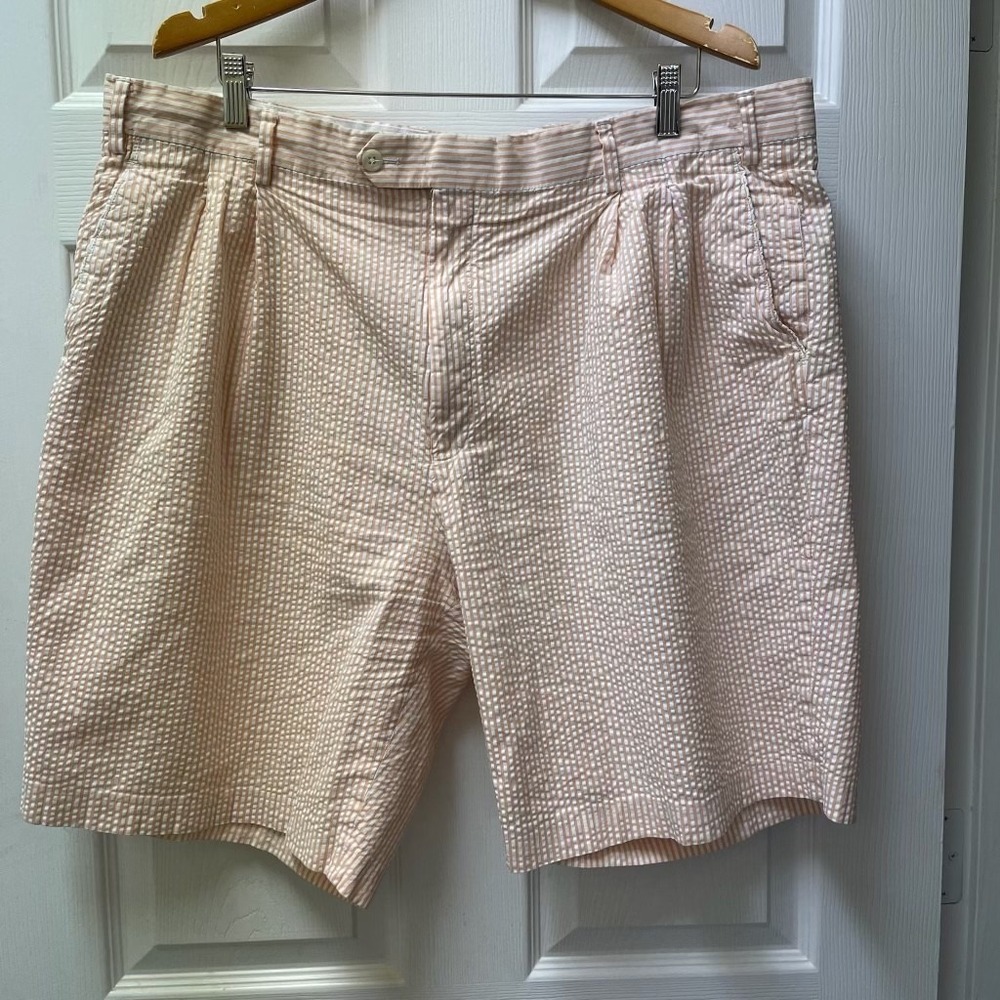Paul Frederick Men's Seersucker Shorts Double Pleated 42 Cotton Preppy‎